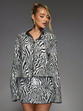 MISSGUIDED Zebra Sequin Long Sleeve Shirt And Bodycon Mini Skirt Two Piece Co Ord Set